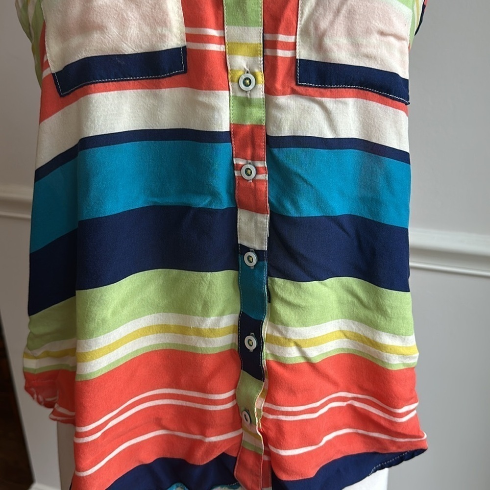 Anthropologie Maeve Sunseeker Rainbow Striped Sleeveless Blouse, Size 4P EUC - Picture 4 of 9